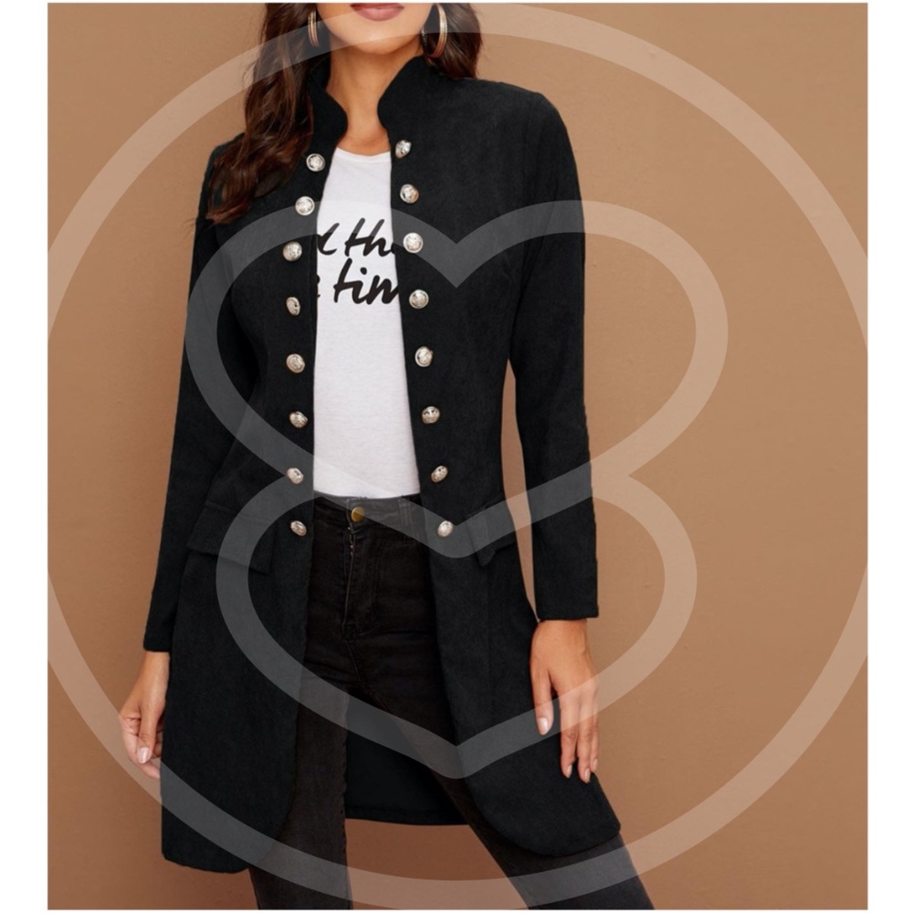 Black Button detail  fall jacket coat - Picture 2 of 4